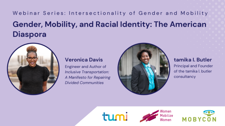 The card shows Veronica Davis and tamika L. Butler, along with the title of the episode and logos of TUMI, WMW, and Mobycon