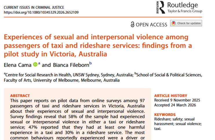 Experiences of sexual and interpersonal violence amongpassengers of taxi and rideshare services